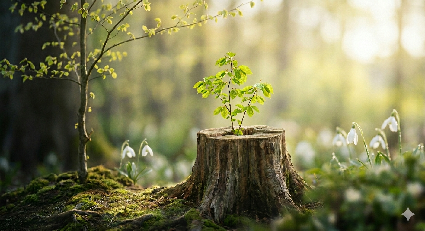 Tree growing out of tree stump