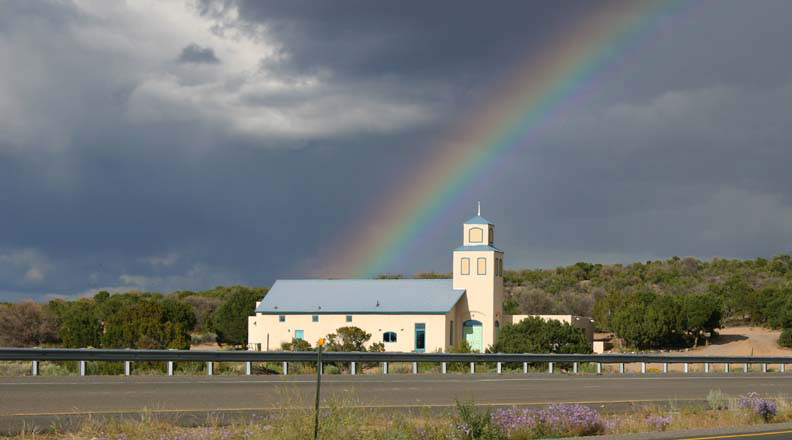 Unity Santa Fe Building at the end of a rainbow. 