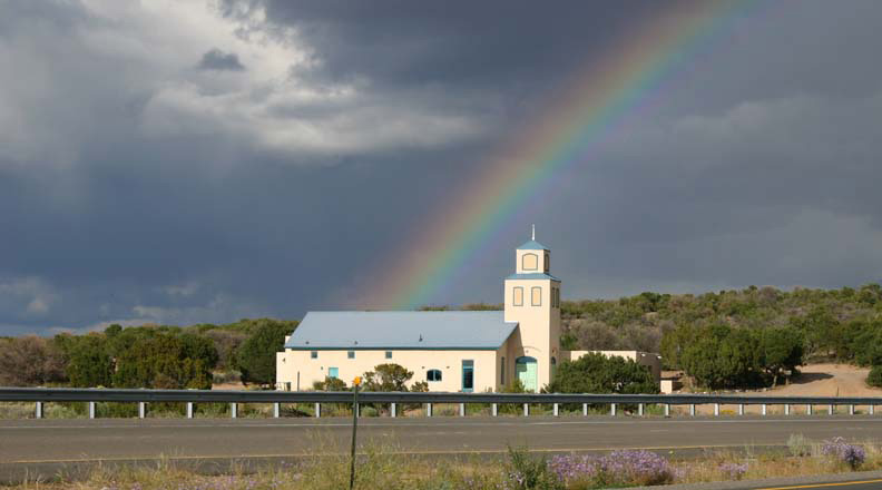 Unity Santa Fe Building at the end of a rainbow.